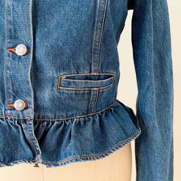 Feminine Cotton Gap 1969 Jean Jacket Ruffles & Peplum Size Medium Coquette Girly - Picture 4 of 11